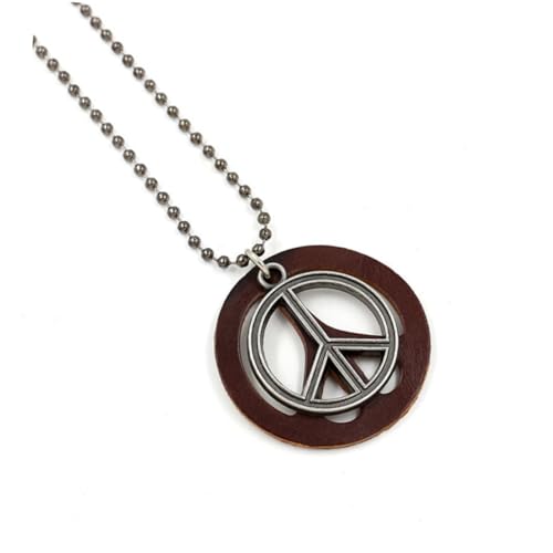 VERDANVERSE 2 Stück Retro Friedenszeichen Halskette mit Anhänger Kettenglieder Langlebiger Schmuck für Damen und Herren Stylische Pulloverkette in Kaffee Farbton von VERDANVERSE