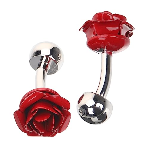 VERDANVERSE 2 Stück Rote Rosen Manschettenknöpfe für Herren und Damen Elegantes Hemdzubehör Stabile Ansteckmöglichkeit Schmuck für Business Hochzeit Festliche Anlässe von VERDANVERSE