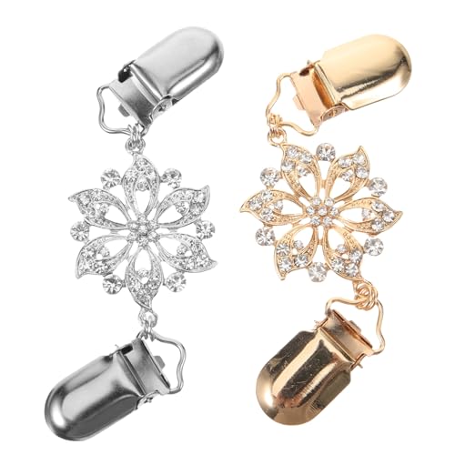 VERDANVERSE 2 Stück Strickjackenclip Hohlem Blumenmuster und Funkelnden Strasssteinen Elegante Brosche für Cardigan und Schal Gold Silberfarbene Ansteckspangen für Damen von VERDANVERSE