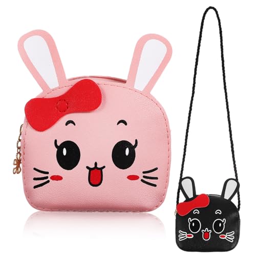 VERDANVERSE 2 Stück Süße Bunny Umhängetaschen für Mädchen Ohren Design Kindergeldbörse mit Reißverschluss Schultertasche für Shopping Reisen Freizeit von VERDANVERSE