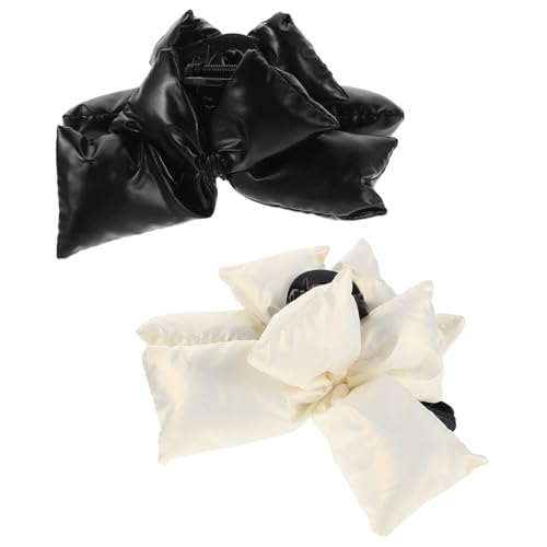 VERDANVERSE 2 Stück Teiliges Bowknot Haarklammern Weichem Kunstleder Große Haarklammern mit Sicherem Halt für Damen und Mädchen Styling Clips Schwarz und Weiß für Büro und Sport von VERDANVERSE