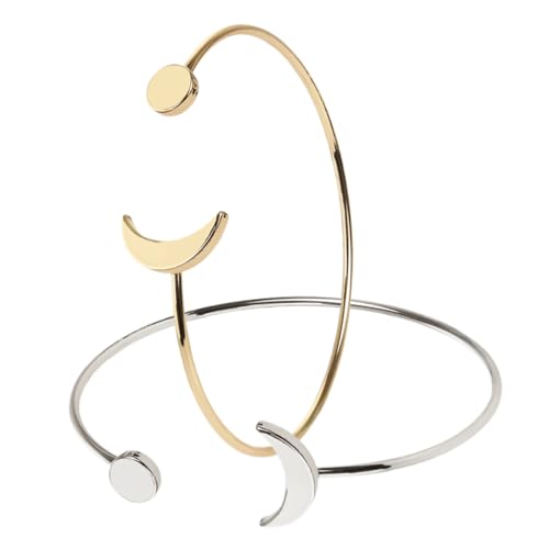 VERDANVERSE 2 Stück Teiliges Damen Armreif Mond Design Verstellbare Metall Armspangen in Gold und Silber Modischer Armschmuck für Teenager und Frauen Leichtes Offenes Armband für Alltag und von VERDANVERSE
