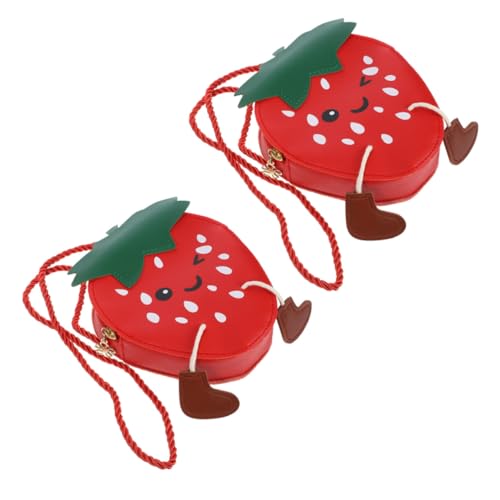 VERDANVERSE 2 Stück Teiliges Erdbeer Schultertaschen PU Handtasche mit Verstellbarem Gurt Leichte Umhängetasche für Mädchen Niedliches Fruchtiges Design für Schule Freizeit von VERDANVERSE