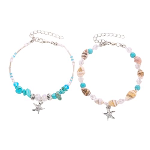 VERDANVERSE 2 Stück Teiliges Fußkettchen Damen Boho Strand Schmuck Handgefertigt Armband Türkis Beach Wrist Jewelry von VERDANVERSE