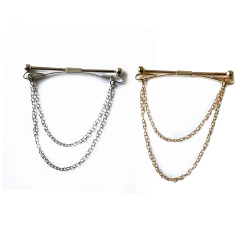 VERDANVERSE 2 Stück Teiliges Herren Kragenpin mit Kette aus Edelstahl Gold und Silberfarben Lang Glänzend und Anlaufgeschützt für Business und Formelle Anlässe von VERDANVERSE