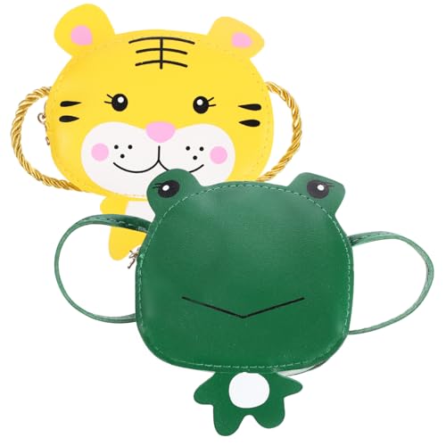 VERDANVERSE 2 Stück Teiliges Mädchen Umhängetaschen PU Kunstleder Tiger und Frosch Motiv Kleine Crossbody Geldbörsen mit Reißverschluss Schulterriemen für Kleinkinder von VERDANVERSE