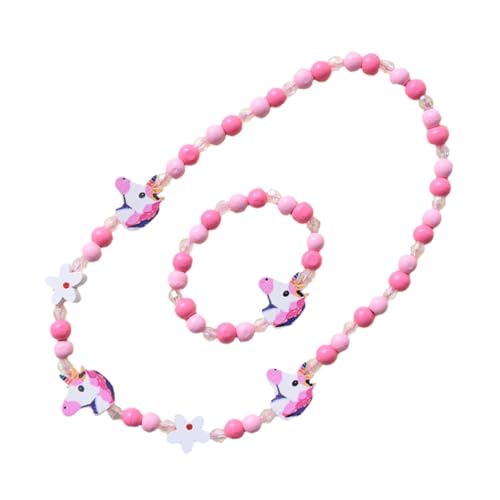 VERDANVERSE 2 Stück Teiliges Schmuckset Holzperlen Armband und Einhorn Halskette Bunte Farben DIY Kreativ für Mädchen Party Fotografie Zubehör von VERDANVERSE