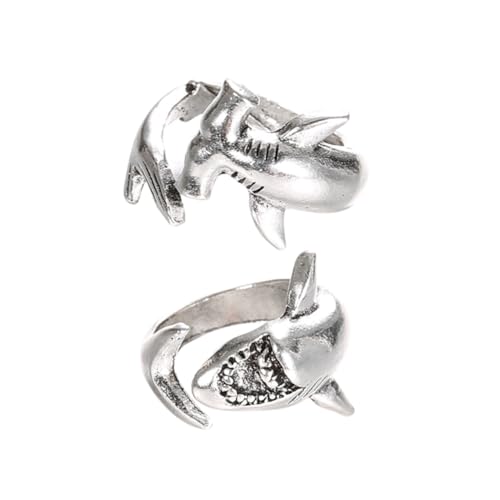 VERDANVERSE 2 Stück Teiliges Set Offener Ring für Verstellbarer Daumenring mit Haifischdesign für Freundschaft und Verlobung für Damen und Herren von VERDANVERSE