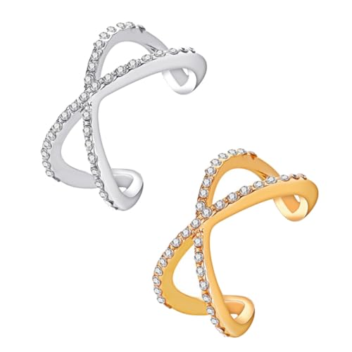 VERDANVERSE 2 Stück Verstellbare Cross Double Layer Ring mit Funkelnden Kristallen Schmuckringe für Damen und Herren für Partys Jubiläen und Alltag von VERDANVERSE