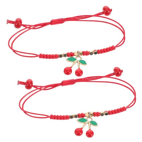 VERDANVERSE 2 Stück Verstellbare Freundschaftsarmbänder Geflochtenem Material mit Erdbeer und Kirschdesign Handgemachte Sommerfrucht Armbänder für Mädchen für Alltag Partys und Reisen von VERDANVERSE