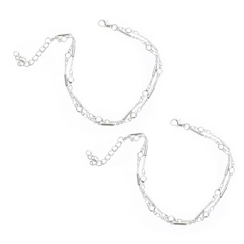 VERDANVERSE 2 Stück Verstellbare Metall Röhren Fußkettchen Doppellagige Silberne Knöchelketten für Damen Strand Accessoires mit Feiner Verarbeitung und Angenehmem von VERDANVERSE