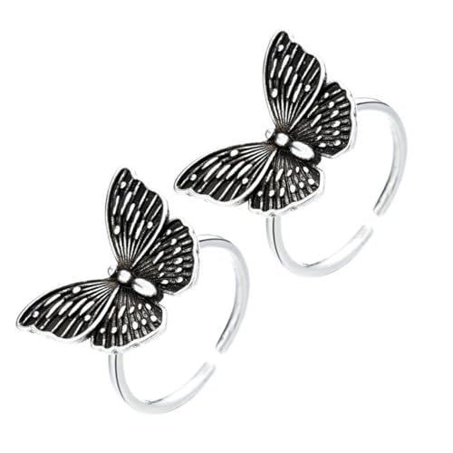 VERDANVERSE 2 Stück Verstellbare Vintage Schmetterling Ringe Damen Offene Fingerringe Kupfer Schmuck Elegant Hautfreundlich von VERDANVERSE