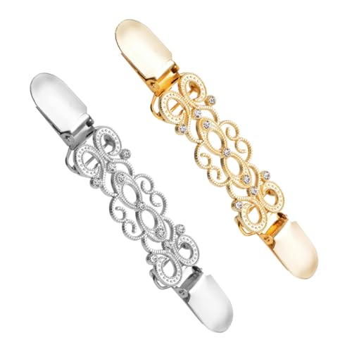 VERDANVERSE 2 Stück Vintage Brooch Clips Gold und Silber Cardigan und Pullover Clips mit Strassbesetzten Designs Dekorative Broschen für Kleidung Schals und Strickjacken Vielseitige von VERDANVERSE