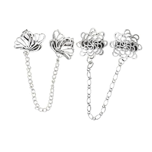 VERDANVERSE 2 Stück Vintage Kragenclip aus Zinklegierung Elegante Brosche mit Kette für Cardigan und Mantel Vielseitiges Bekleidungszubehör Robust und Einfach zu Verwenden für Frauen und von VERDANVERSE