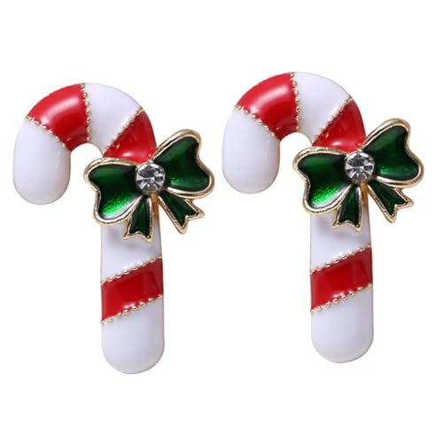 VERDANVERSE 2 Stück Weihnachtliche Broschennadel Set mit Kristallbesatz Gehstock Design in Weiß Rot Grün Niedliche Anstecknadeln für Party Kleidung und Jacken Geruchsneutral und Ungiftig von VERDANVERSE