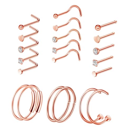 VERDANVERSE 21 STÜCKE Teiliges Nasenpiercing aus Hochwertigem Zarte und Stabile Nasenringe Leicht und Rostfrei Modischer Schmuck für Damen und Herren Vielseitig für Alltag Party und Bühne von VERDANVERSE