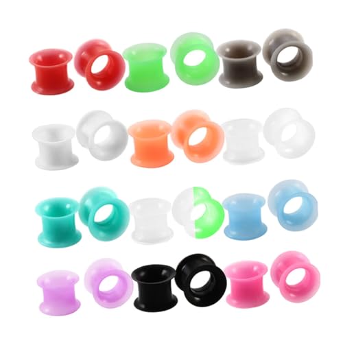 VERDANVERSE 24 Stück Teiliges Silikon Ohr Tunnel Set Mischfarben Dehnungs Schmuck für Ohr Piercings Doppelt Geflärte Flesh Tunnels für Damen und Herren von VERDANVERSE