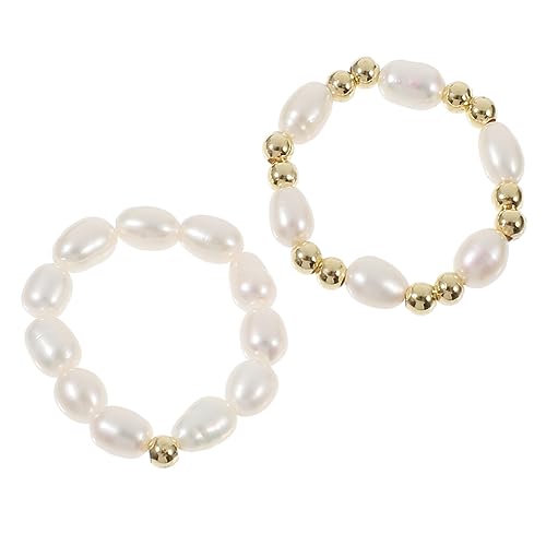 VERDANVERSE 2Stücke Stretch Perlenringe für Damen Verstellbare Ringe mit Süßwasserperlen Modisches für Besondere Anlässe Vielseitig Einsetzbar Angenehm von VERDANVERSE
