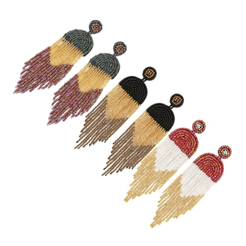 VERDANVERSE 3 Paare Böhmische Quasten Ohrringe Damen Perlen Baumelnd Ethnischer Stil Handgefertigt Modisch Für Freizeit Party von VERDANVERSE