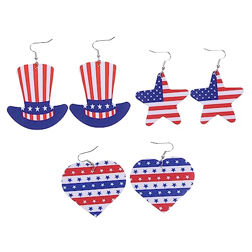 VERDANVERSE 3 Paare Ohrstecker Flagge und Stern Design Langlebige Schmuck Ohrringe für Damen Jahreszeiten Tragbar Komfortabel und Farbbeständig für Partys und Alltag von VERDANVERSE