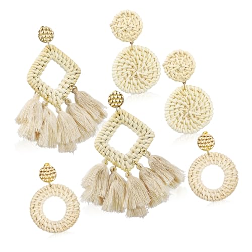 VERDANVERSE 3 Paare Rattan Ohrringe Boho Flecht Ohrringe Damen Dangle Ohrhänger Leicht Luftig Für Alltag Party Strand von VERDANVERSE
