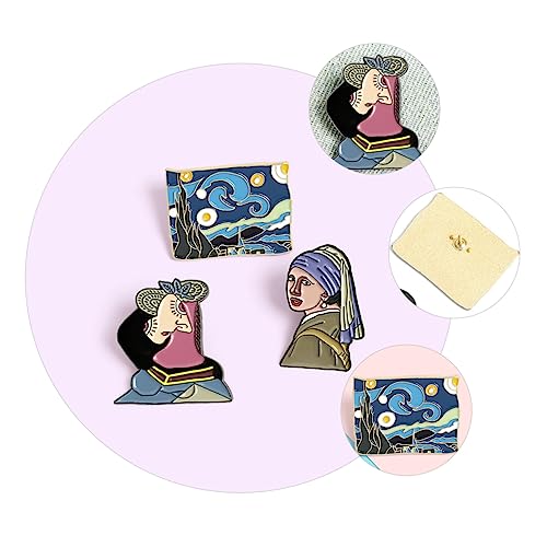 VERDANVERSE 3 Stück Emaille Broschen Ölmalerei Stil Legierte Anstecknadeln für Damen Kleidung Accessoires Vielseitige Kunst Pins für Jacken Taschen Kleider von VERDANVERSE