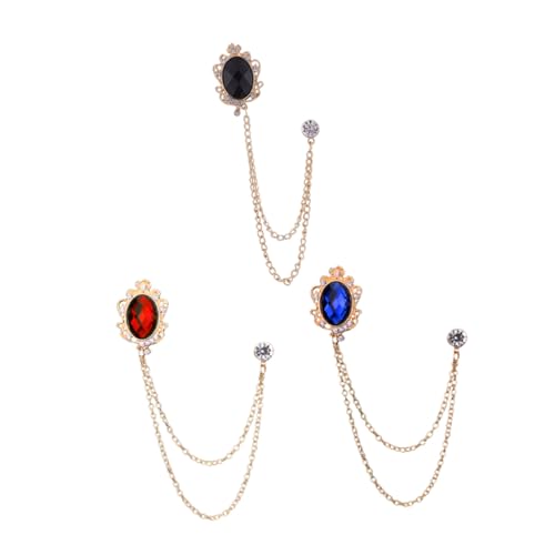 VERDANVERSE 3 Stück Herren Broschen mit Edelstein anhänger Modische Ketten anstecknadeln für Anzug Legierte Polierte Schmuck accessoires in Blau Schwarz und Gold Vielseitig für Festliche und von VERDANVERSE