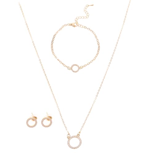 VERDANVERSE 3 Stück Schmuckset Damen Teilig Kreis Anhänger Halskette Ohrringe Armband Schlicht Elegant Brautschmuck für Hochzeit Party von VERDANVERSE