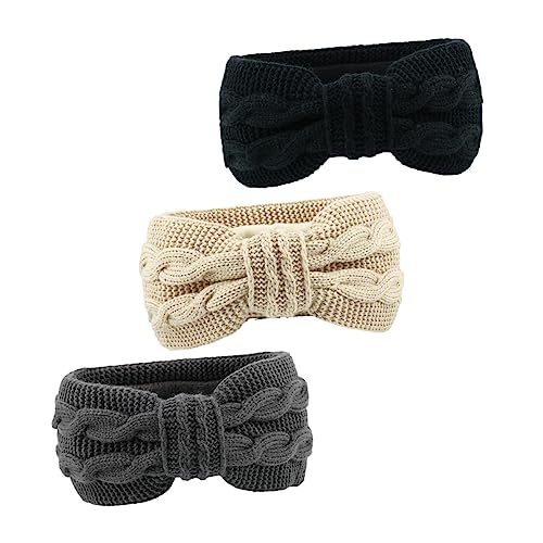 VERDANVERSE 3 Stück Teiliges Damen Winter Stirnband mit Elastischem Design und Verdrehtem Schleifenlook Fleece Innenfutter als Ohrenschutz für Herbst und Winter Schwarz Beige Dunkelgrau von VERDANVERSE