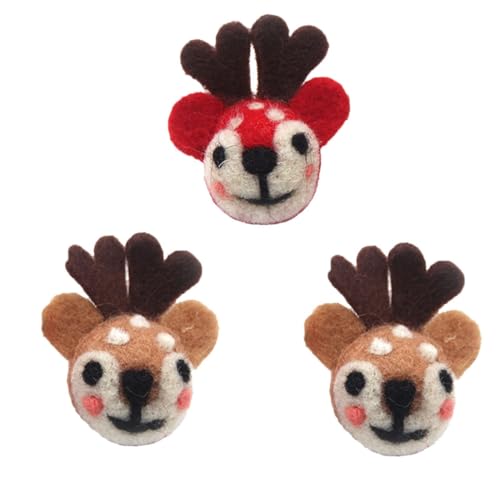 VERDANVERSE 3 Stück Teiliges Handgefertigte Wollfilz broschen Süße Rentierkopf anstecker Weihnachtsdeko für Kleidung Schals Hüte DIY Accessoires Farblich Sortiert Niedliche Zufällige Farbe von VERDANVERSE