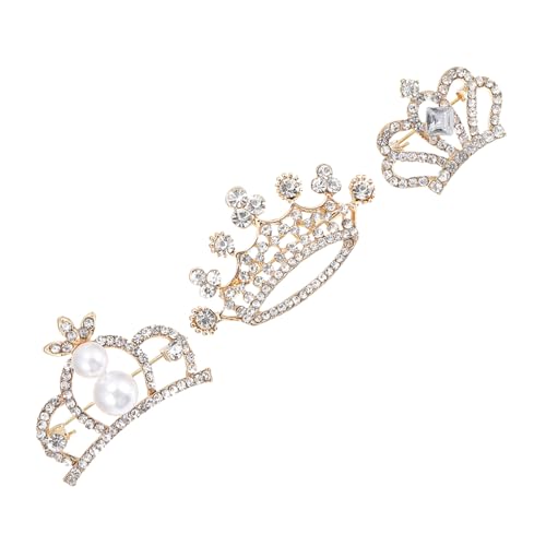 VERDANVERSE 3 Stück Teiliges Kronenform Strass und Perlen Modische Anstecknadeln für Damen Stilvolle Schmuckornamente für Mantel Kleid und Alltag Stilvolle Accessoires von VERDANVERSE