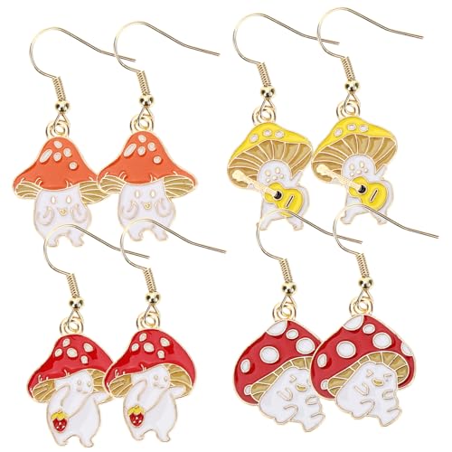 VERDANVERSE 4 Paare Damen Pilz Ohrringe Baumelnd Cartoon Stil Modisch Leicht Schmuck Accessoires Für Alltag Party von VERDANVERSE