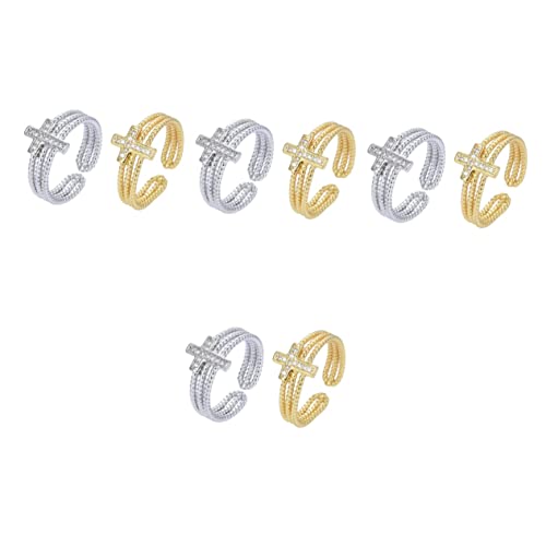 VERDANVERSE 4 Sätze Verstellbare Kreuzringe Für Damen Rhinestone Zirkonia Ringe Für Teenager Offene Ringe Silber Und Gold Schmuck Für Frauen 2 Stück * 4 von VERDANVERSE