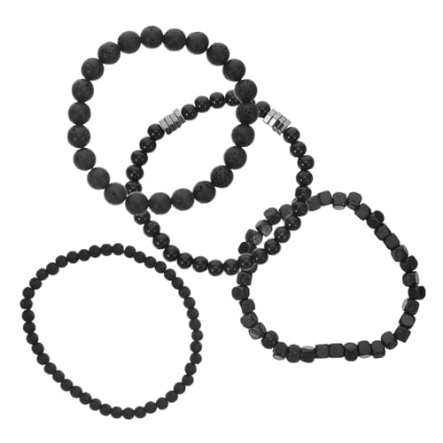 VERDANVERSE 4 Stück Herren Armbänder Elastisch Mit Steinperlen Schwarz Bead Manschetten Stilvolles Schmuckaccessoire Für Alltag Party Und von VERDANVERSE