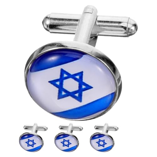 VERDANVERSE 4stücke Israelische Flagge Manschettenknöpfe Für Herren Teiliges Aus Stilvolle Hemdmanschetten Für Anzüge Für Feste Und Besondere Anlässe Rutschfeste Und Langlebige von VERDANVERSE