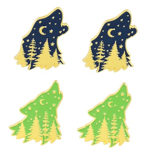 VERDANVERSE 4 Stück Kreative Damen Broschen Wolfskopf Grün Gelb Dekorative Anstecknadeln mit Waldmotiv Modische Schmuckstücke für Kleidung Taschen Schals Vielseitig für Party Zufällige Farbe von VERDANVERSE
