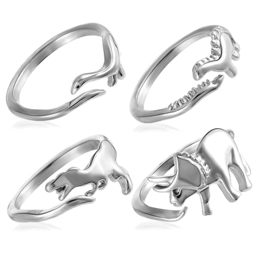 VERDANVERSE 4 Stück Teiliges Dinosaurier ring Verstellbare Offene Fingerringe aus Hautfreundlicher Legierung Modische Persönlichkeitsschmuck für Jungen Mädchen Herren und Damen Geeignet für von VERDANVERSE