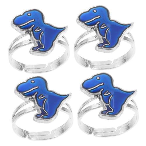 VERDANVERSE 4 Stück Teiliges Dinosaurier stimmungsring Verstellbare Offene Ringe mit Farbwechsel bei Temperatur Bunter Dinosaurier schmuck für Mädchen und Jungen Kreatives von VERDANVERSE