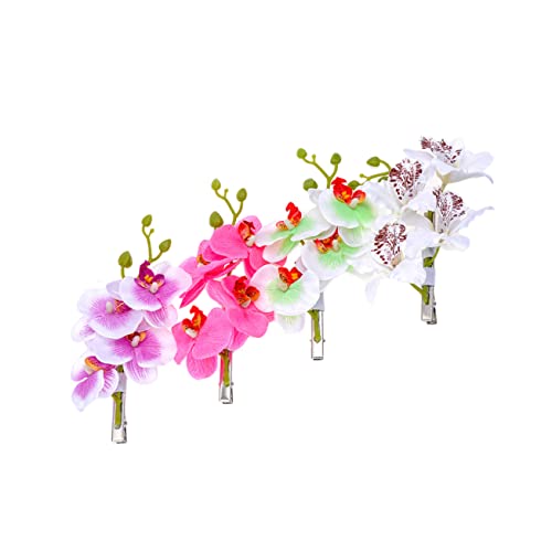 VERDANVERSE 4 Stück Teiliges Künstliche Phalaenopsis Orchideen Haarklammern Langlebige Blumen Haarspangen Farblich Gemischte Haarschmuck Clips für Frauen Mädchen Geeignet für Hochzeit Strand von VERDANVERSE