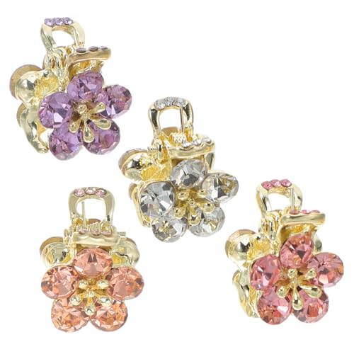 VERDANVERSE 4 Stück Teiliges Mini Haarklammern mit Funkelnden Blumen Strasssteinen Rutschfeste Kleine Haarspangen für Frauen Leichter Haarschmuck für Büro Party und Alltag Zuverlässiger Halt von VERDANVERSE