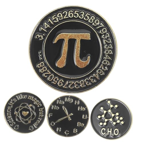 VERDANVERSE 4 Stück Teiliges Science Symbol Broschen Metall Anstecknadeln Schwarze Runde Reverspins Dekorative Kreative Modebroschen für Kleidung Rucksäcke Jacken Unisex von VERDANVERSE