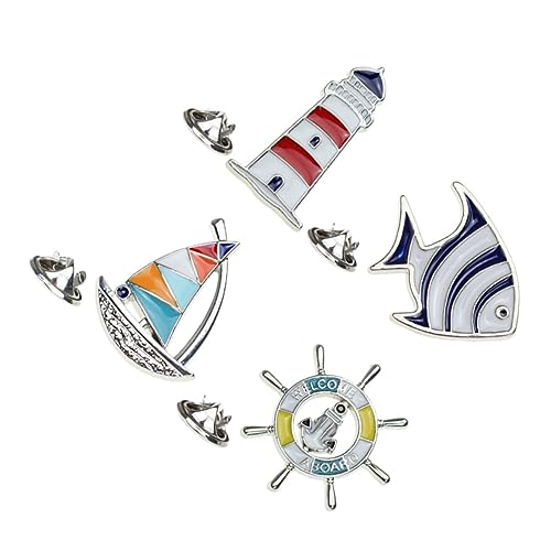 VERDANVERSE 4stücke Teiliges Set Kreative Mediterrane Stil Segellicht Haus Metallbrosche Für Damen Stilvolle Kragenpin Schmuck Zubehör von VERDANVERSE