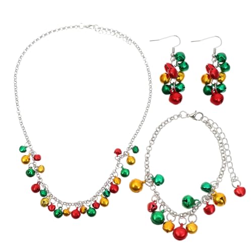 VERDANVERSE 4 Stück Teiliges Weihnachts Schmuckset Bunte Glocken Halskette Armband Ohrringe Festlich für Party Familie von VERDANVERSE
