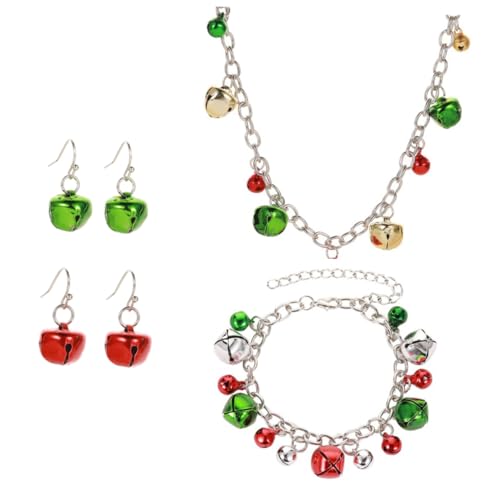 VERDANVERSE 4 Stück Teiliges Weihnachts Schmuckset Glocken Anhänger Halskette Armband Ohrringe aus Legierung für Damen Mädchen Festlich Leicht und Komfortabel von VERDANVERSE