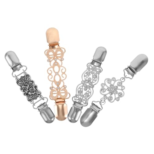 VERDANVERSE 4 Stück Vintage Sweater Clips Funkelnden Strasssteinen Langlebige Legierung Multifunktionale Cardigan Schalclips Stilvolle Europäische Broschen für Frauen von VERDANVERSE
