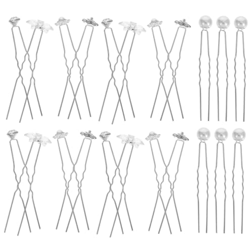 VERDANVERSE 40 Stück Perlenblumen-haarschmuck Hochzeitshaarschmuck Für Bräute Haarschmuck Der Brautjungfer Frauen Haargabel Haarspangen Mit Strass Haarstock Mädchenhaarnadel Silber Legierung von VERDANVERSE
