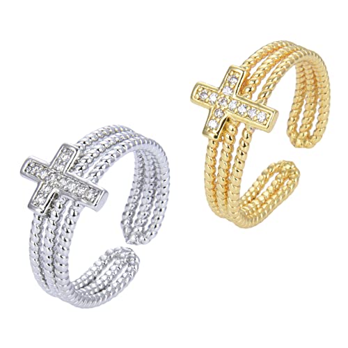 VERDANVERSE 5 Sätze Verstellbare Damen Kreuzringe Mit Zirkonia Offene Ringe Für Teenager Glänzende Schmuckstücke Für 2 Stück * 5 von VERDANVERSE