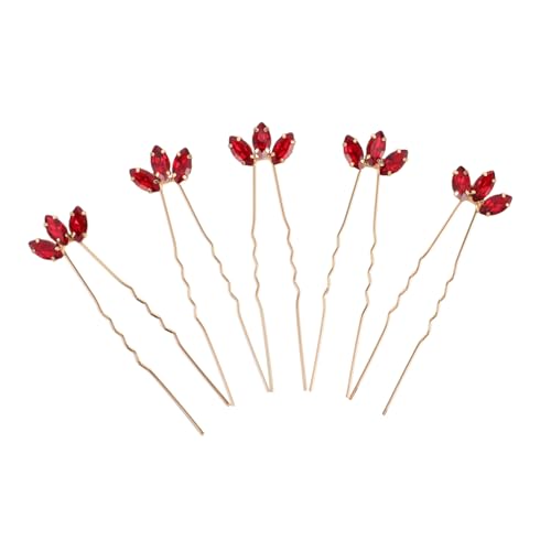VERDANVERSE 5 Stück Rote Strass U Förmige Haarnadeln Brautschmuck Haarklammern für Hochzeit und Party Haarschmuck Damen Zubehör Geeignet für Haartypen von VERDANVERSE