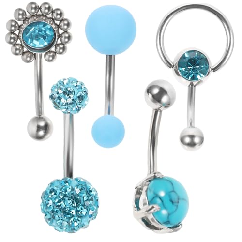 VERDANVERSE 5 Stück Teiliges Bauchnabelpiercing mit Funkelnden Schmuckelementen und Leichte Bauchnabelringe für Frauen Geeignet für Körperkunstliebhaber von VERDANVERSE