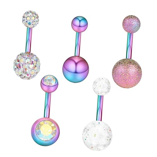 VERDANVERSE 5 Stück Teiliges Bunter Bauchnabelpiercings aus Langlebige und Formbeständige Körperschmuck Clicker für Damen bei Party Tanz und Club Verschiedene Muster zur Individuellen von VERDANVERSE